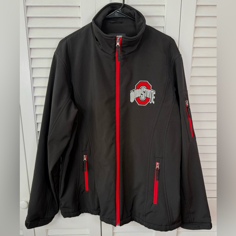 Ohio State Buckeyes Jacket Mens Large Black Red NCAA Football Full Zip Up